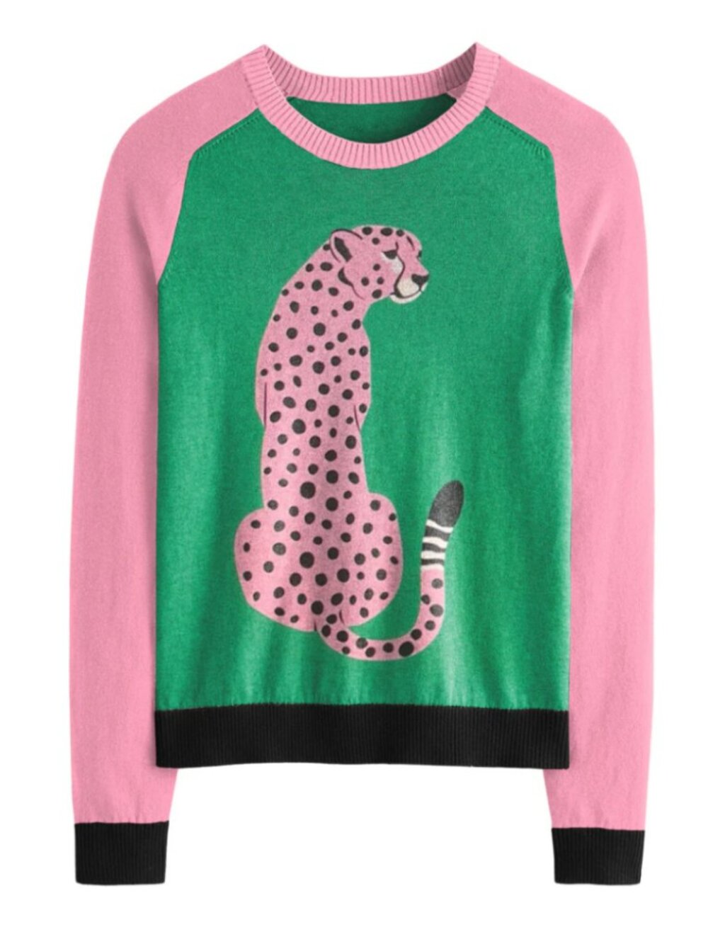 NWT OXKnit Pink/Green Sweater Leopard Graphic Retro 60s 70s Target Women’s Sz XL
